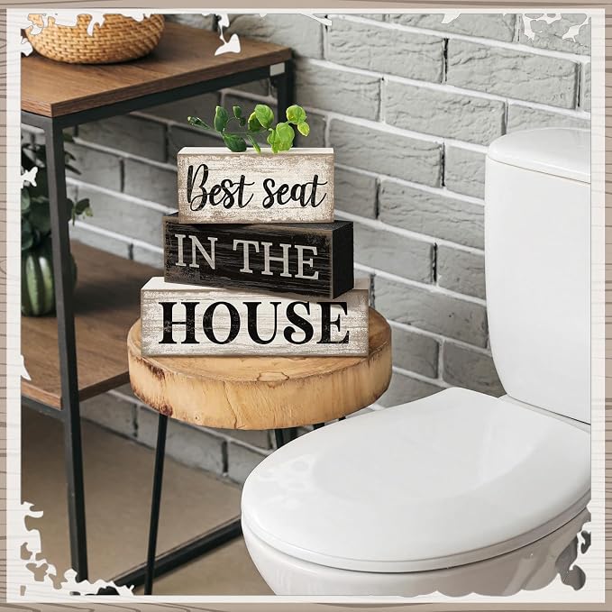 Moucuny 4 Pcs Bathroom Shelf Decor Signs Farmhouse Best Seat in the House Bathroom Decor and Accessories Rustic Eucalyptus Leaves Sign Gift Best Seat in the House Farmhouse Centerpiece for Home Toilet - Image 5
