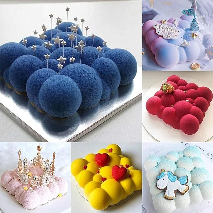 3D Cloud Shape Silicone Baking Mold for Mousse Cake, French Dessert Mold for Pastry Chocolate, Reusable Non-Stick Easy Release (6-Cavity)