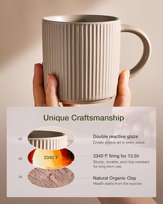 famiware Coffee Mug Set for 6, Star 12 oz Catering Mugs Cup Set with Handle for Coffee, Tea, Cocoa, Milk- Ceramic Stoneware Drinkware Set, Cinnamon Brown - Image 6