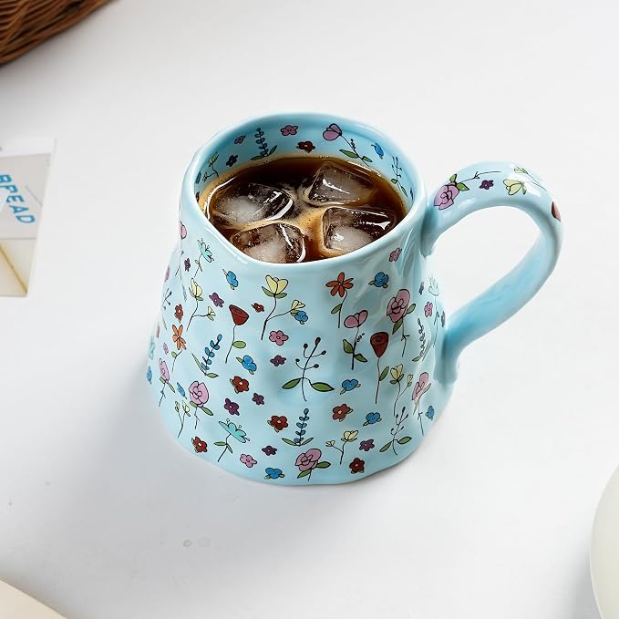 Ceramic Coffee Mug, 20oz Blue Large Mugs with Big Handle, Cute Floral Cup for Latte, Tea, Cocoa, Porcelain Big Tea Cups for Women Mothers Day, Dishwasher and Microwave Safe - Image 4