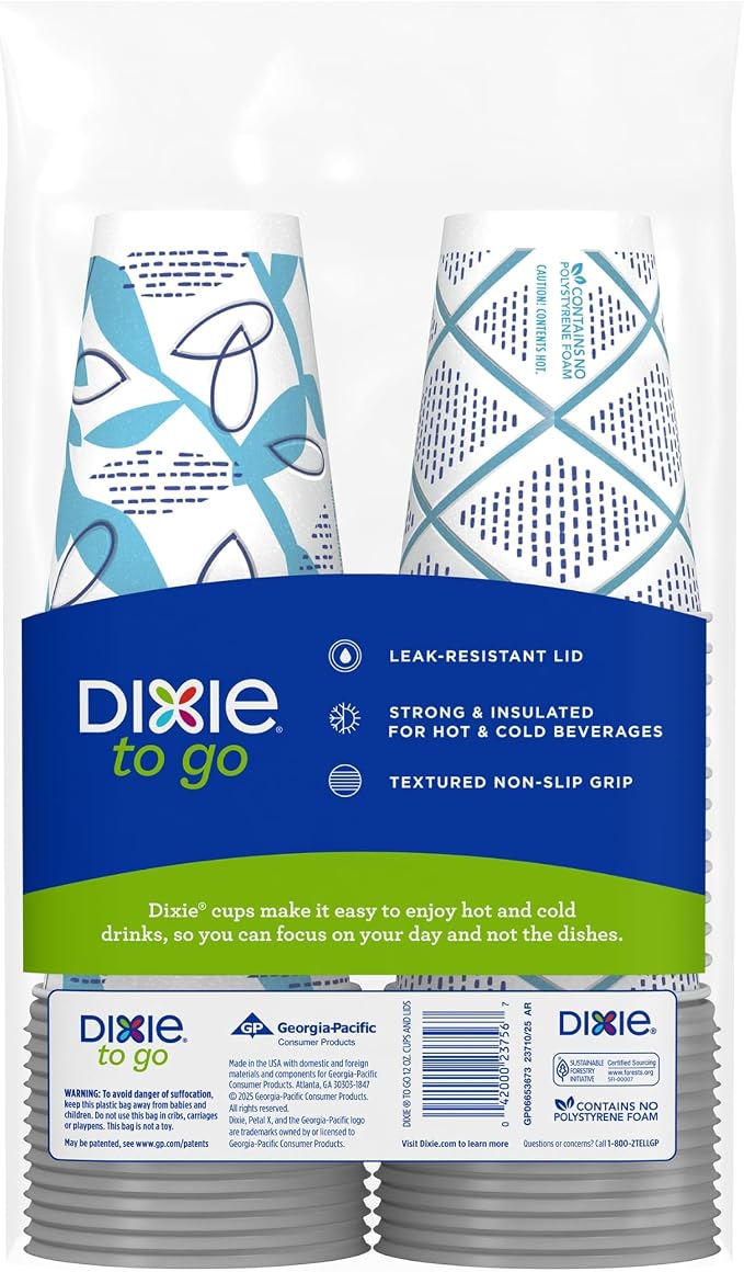 Dixie To Go Paper Coffee Cups With Lids, 12 oz, 156 Count (6 packs of 26 cups), Disposable Insulated Paper Cups for On-The-Go Hot or Cold Beverages - Image 2