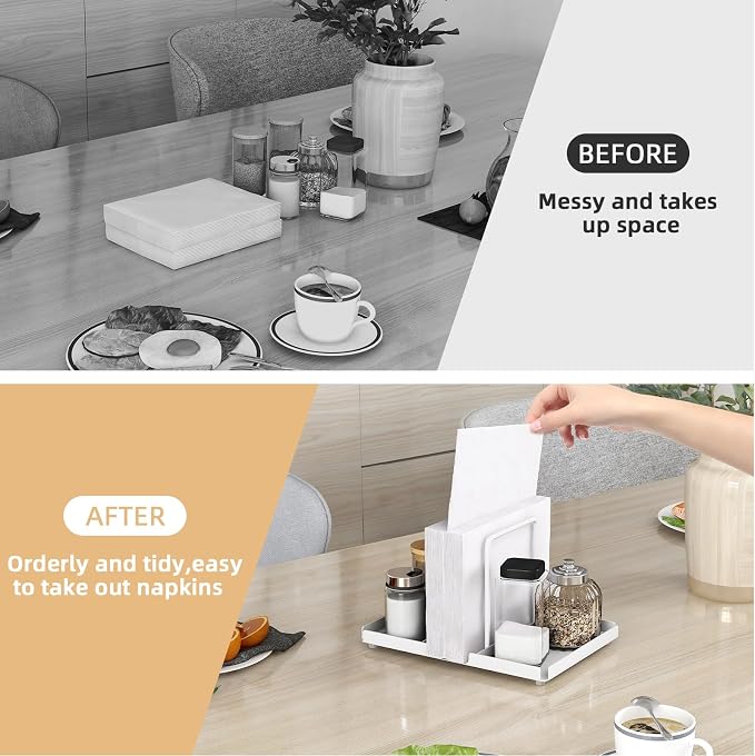 Napkin Holder for Table with Salt and Pepper Shakers Caddy, White | Metal Napkin Holder, Standing Paper Napkin Storage for Kitchen Dining Table Decor - Image 5