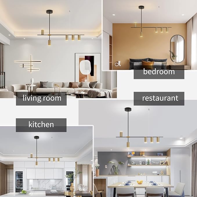 Siittoo 39.3-Inch LED Kitchen Island Pendant Light with Remote, Black Gold | 5-Light Dimmable Linear Chandelier, 3000K-6000K Adjustable Dining Room Light Fixture Over Kitchen Island and Table - Image 8