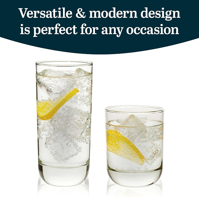 Polaris Tumbler & Rocks Drinking Glasses Set of 16, Clear Glass Cups | 16.25 oz and 12.25 oz Capacities for Water, Juice, Cocktails, and More with Dishwasher-Safe Convenience for Easy Cleanup - Image 3