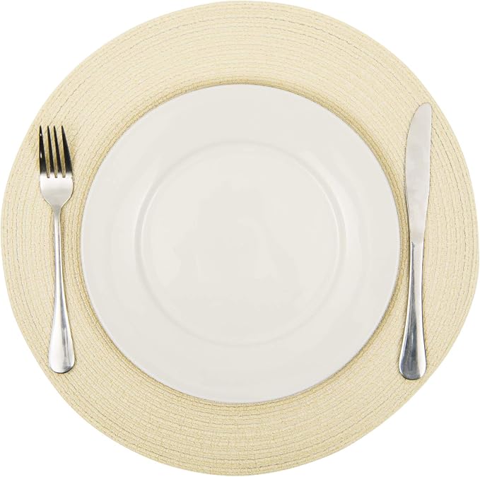 SHACOS Round Braided Placemats Set of 6 Round Table Place Mats for Dining Tables 15 inch (Cream, 6) - Image 2