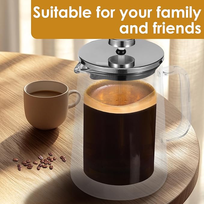 350/650/1000ml French Press Coffee Maker, Double Wall Glass French Press, Clear French Press Tea Maker, Multifunctional Coffee Press Coffee Maker for Home Office (650ML)