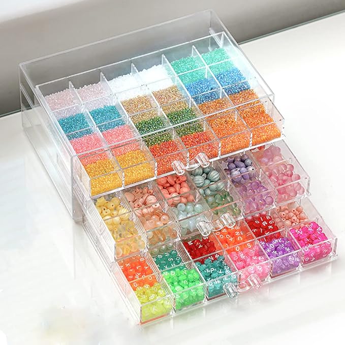 Compartment Storage Box 72 Grids Acrylic Organizer Box with 3 Drawers Storage Containers Transparent Organizer for Crafts Art Supply Painting Nail Tip Bead Earring Ring (Clear)
