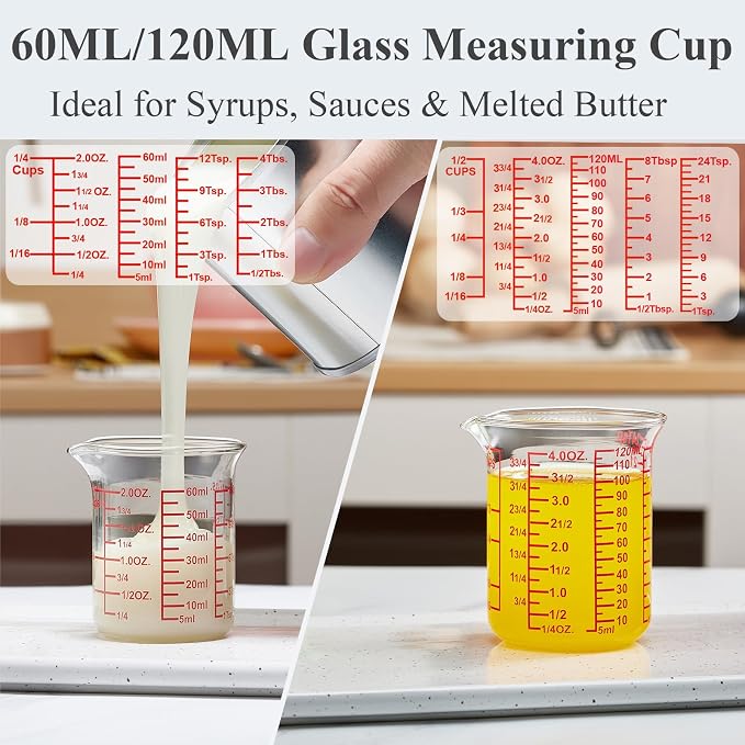 Ackers High Borosilicate Glass Measuring Cup Set with Pour Spout,60ml(2OZ),120ml(4OZ), 250ml(8OZ), 500ml(16OZ), 1000ml(32OZ) Glass Measuring Beaker for Kitchen or Restaurant, Easy to Read - Image 2