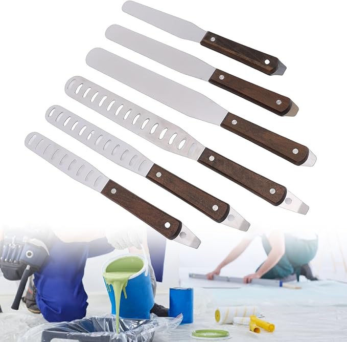 6Pcs Straight Icing Spatula Set, Cake Decorating Icing Spatula, Wooden Handle Frosting Spatulas and Cake Stripping Tool, for Baking Mixing, Smearing, Scratching