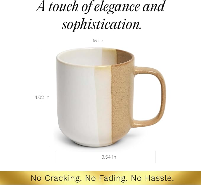 SANGO Phoebe Caramel/White Coffee Mugs Set of 4, 15 oz Stoneware Coffee Mug Set, Big Glossy Ceramic Tea Cup for Cappuccino, Latte, Cocoa, Large Coffee Cups with Handle, Microwave & Dishwasher Safe - Image 3