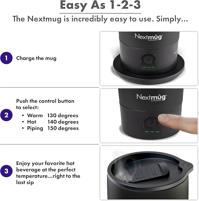 Nextmug Ultra - Temperature-Controlled, Self-Heating Travel Mug | (Black - 24 oz.) – The Biggest Nextmug, No App, Long-Lasting Battery for Work & Study, Great Gift for Coffee Lovers - Image 4