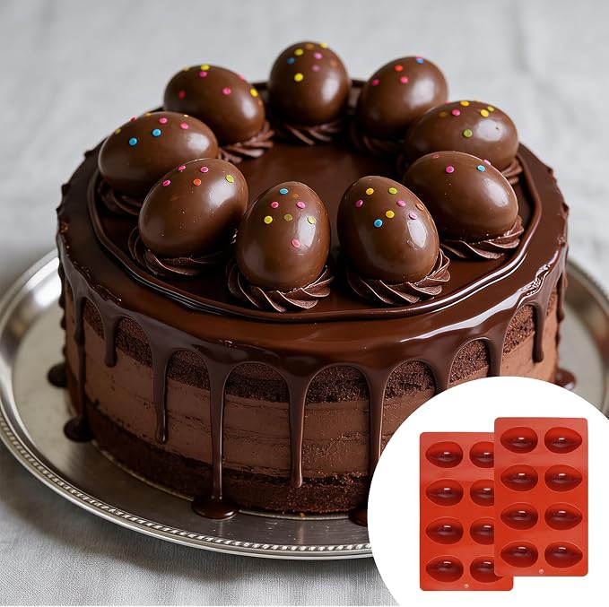 1 Pack Silicone Egg Molds 8 Cavity Easter Silicone Candy Mold 3D Egg-Shaped Silicone Baking Mold for Chocolate, Jello, Mini Cakes, DIY Desserts, Candy, Ice, Pudding, Baking (1, Brick Red) - Image 5