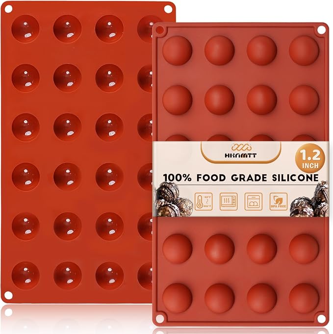 HKNMTT Silicone Semi-Sphere Molds 24 Cavities 2-Pack 1.2" for Chocolate Truffles Jelly Fat Bombs Gelatina, Small Baking Round Half Sphere Candy Moulds, Homemade Freeze Food Grade BPA Free Oven Safe by HKNMTT