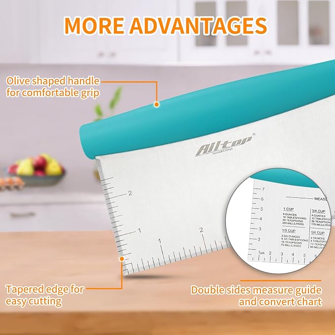 ALLTOP Bench Scraper & Chopper for Kitchen - Ideal Baking Essential Utensil,Stainless Steel Pastry/Dough/Food Cutter Tool for Cake Pizza Bread,Cooking - 1 Pack,Blue - Image 3
