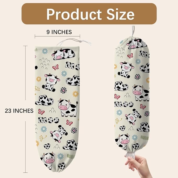 Cow Plastic Bag Holder Dispenser, Plastic Grocery Bag Organizer & Wall Mount Paper Trash Bags Saver Storage for Kitchen Home Pantry Decor, Cute Cow Shopping Bags Storage Dispenser - Image 2