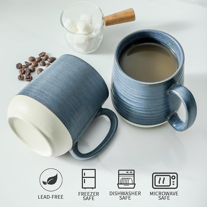Hasense Coffee Cups, 15 oz Coffee Mugs Ceramic with Handles Set of 6, Tea Cup for Home and Office, Stylish Colorblocking Mug for Coffee, Tea, Latte, Cocoa, Dishwasher Microwave Safe, Deep Blue - Image 6