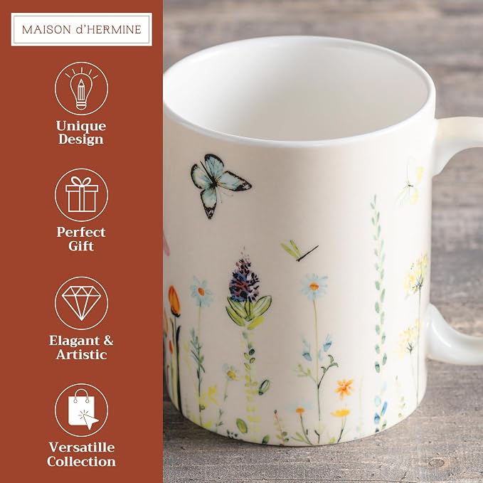 Maison d' Hermine Coffee Mug with Handles Tea Cups (15 Ounce, Pack of 1) | Fine Bone China Coffee Mugs for Hot Beverages Cappuccino Latte Home Restaurant Hotel Spring Summer -Botanical Fresh - Meadow - Image 2