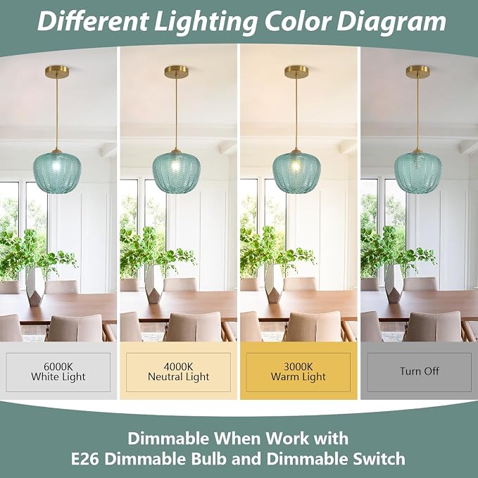 KCO Lighting Vintage Green Glass Pendant Light Gold Globe Pendant Lights Mid Century Modern Hanging Light Retro Pendant Light Fixtures - Image 3