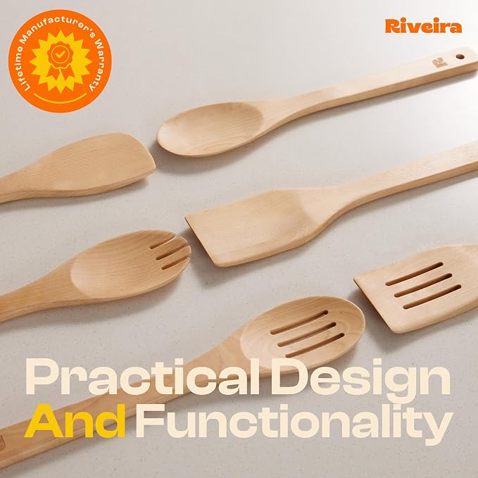 Riveira Maple Wooden Spoons for Cooking Set of 6 – Natural Maple Wooden Cooking Utensils, Wooden Spatula, Wooden Spoon - Premium Quality Utensil Set for Non-Toxic Cooking - Image 6
