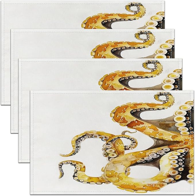 Feelyou Gald Octopus Placemats Set of 4 12"x18" Ocean Kraken Table Mats Placemat Room Decor Tentacles Placemats for Dining Table Indoor Outdoor Kitchen Sealife Sea Animal Decor Table Place Mats White by Feelyou