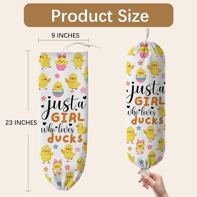 Plastic Bag Holder Dispenser, Duck Plastic Grocery Bag Organizer & Wall Mount Paper Trash Bags Saver Storage for Kitchen Home Pantry Decor Just A Girl Who Loves Ducks Decor - Image 2