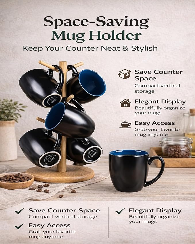 GBhome 16oz Coffee Mugs Set of 6, Large Ceramic Coffee Mugs for Man, Woman, Dad, Mom, Modern Coffee Mugs Set with handle for Tea/Latte/Cappuccino/Milk/Cocoa. Dishwasher&Microwave Safe,Blue - Image 7