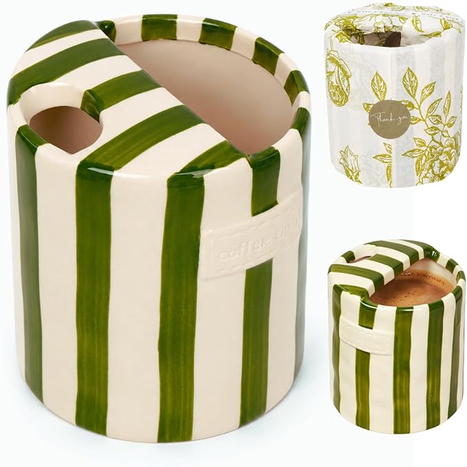 Coffee Mug Espresso Cup 10oz Ceramic Coffee Mugs Porcelain Coffee Cup Hand-Painted Striped Art Multiple Use for Kitchen, Dining-Green by JMCRATE