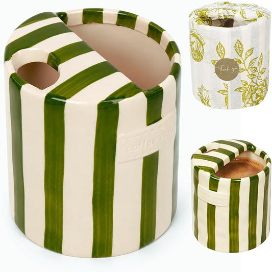 Coffee Mug Espresso Cup 10oz Ceramic Coffee Mugs Porcelain Coffee Cup Hand-Painted Striped Art Multiple Use for Kitchen, Dining-Green by JMCRATE