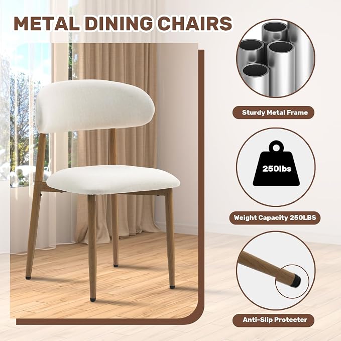 UVV Dining Chairs Set of 4, Metal Kitchen Chairs with Modern Fabric Upholstered for Dining Room, Beige - Image 6