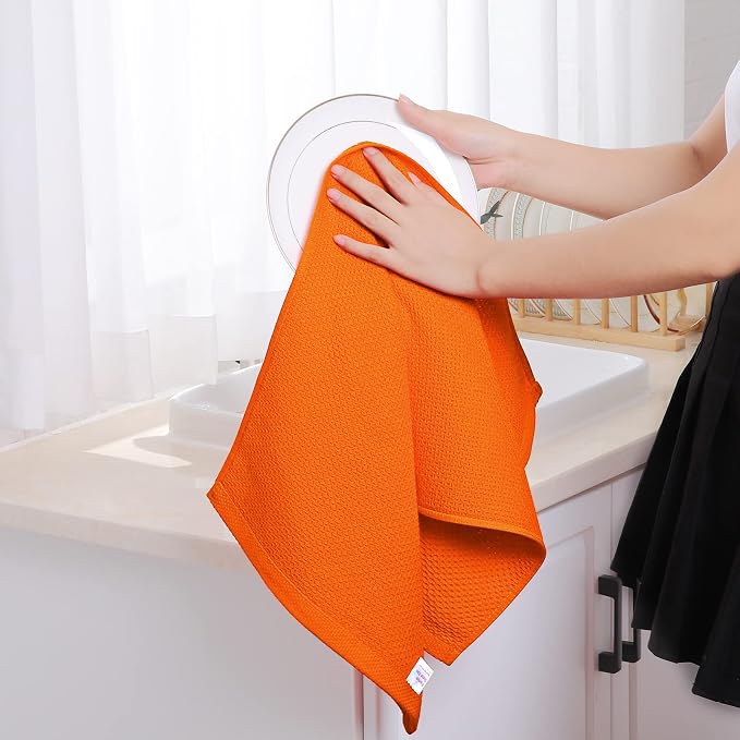 Homaxy 100% Cotton Waffle Weave Kitchen Dish Towels 4-Pack, Orange | 13 x 28 Inches, Ultra Soft Absorbent Dish Towels, Quick Drying Cleaning Towels - Image 4