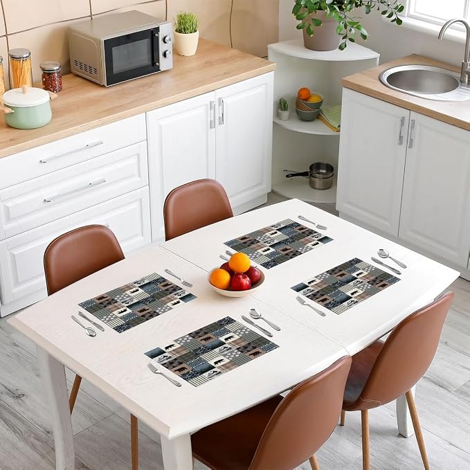 Feelyou Bear Table Place Mats 18"x12" Wild Animal Placemats Set of 4 Ultra Soft Striped Boho Placemat for Kitchen Dining Table Rustic Cabin Country Indoor Outdoor Decor Table Mats Farmhouse Camper - Image 3