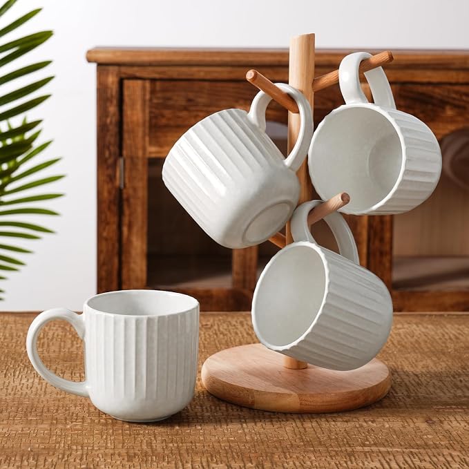 famiware Coffee Mugs Set of 4, Starlight 11 oz Mug Cup Set with Handle for Coffee, Tea, Cocoa, Milk - Ceramic Stoneware Mug Set, Matte White - Image 7