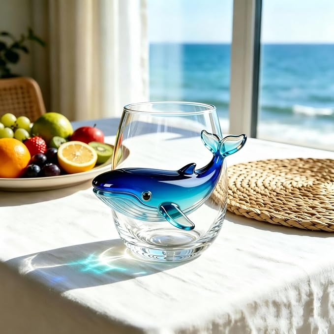 Artisanal Blue Ringed Glassware Octopuses Stemless Wine Glasses Marine Animal Bar Glass Coastal Home For Lovers (Clear4, A) - Image 3