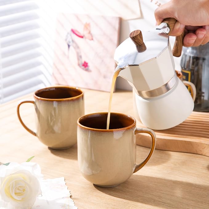 LERATIO 12OZ Ceramic Coffee Mugs Set of 6, Large Porcelain Coffee Cups With Large Handle For Latte,Cappuccino,Milk,Cocoa,|Dishwasher&Microwave Safe Mug Sets,Ideal for Man,Woman,Dad, Mom-Kahki - Image 6