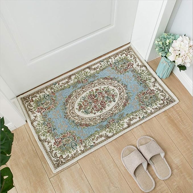 Home Decor Collection Rustic Floral Door Mat Luxury Soft Modern Floor Rugs Carpet for Living Room, 2' x 3', Country Blue - Image 2