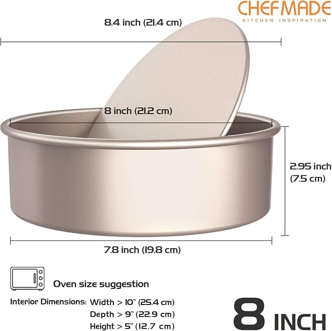 CHEFMADE Round Cake Pan, 8-Inch with Removable Loose Bottom | Nonstick carbon steel round baking pan, easy cleanup. Ideal for chiffon, angel food, and sponge cakes (Champagne Gold) - Image 2