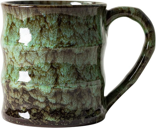 Unique Reactive Glaze Ceramic Coffee Mug - 15 oz Large Coffee Cup with Ergonomic Large Handle, Forest Green Ceramic Mug for Office & Home, Great Birthday Gift for Women, Men & Friends by XIYUANJI