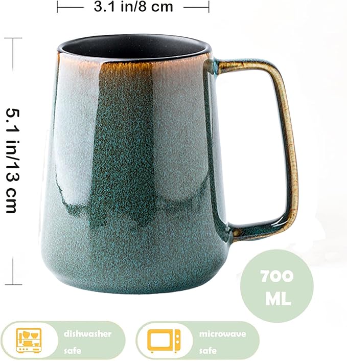 Large Ceramics Coffee Mugs,24 oz,Large Handle Design,Extra Large Tea and Coffee Cup for Office and Home，Microwave and Dishwasher Safe(Color:24 oz green) - Image 2