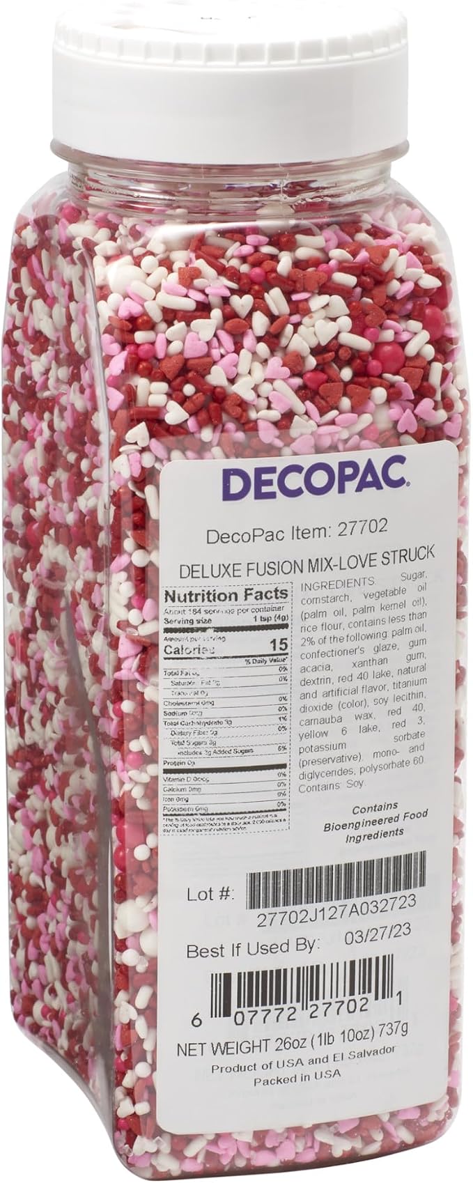 DecoPac Love Struck Fusion Mix Sprinkles, 26oz, Shaped Candy Sprinkles in Handheld Container, Edible Decorations For Valentines & Anniversary Celebration Cakes, Cupcakes, Cookies and Donuts by Decopac