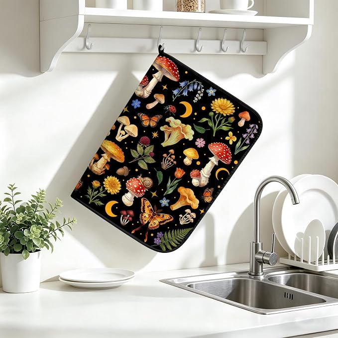 Forest Aesthetic Dish Drying Mat for Kitchen Counter Coffee Bar 18x24 in | Decorative Non Slip Absorbent Kitchen Dishes Drainer Mat, with Anti-slip Rubber Backing & Hanging Loop, for Sink, Home Gift - Image 7