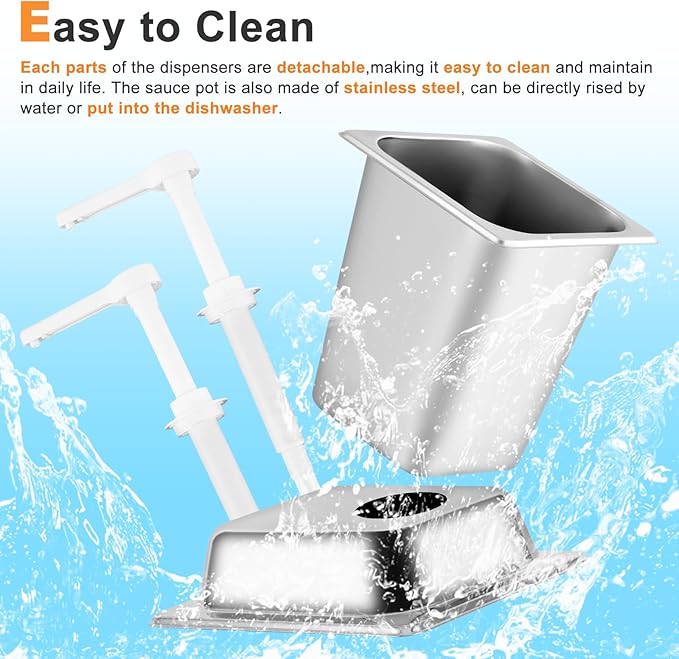 3.4Quart Sauce Pump Dispenser Condiment Dispenser with 2 Pumps, Pump Dispenser for Syrup Ketchup Dressing BBQ Sauce