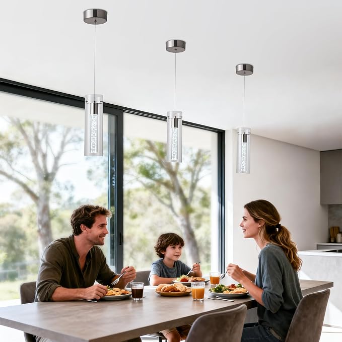 Pendant Ceiling Light Fixture, LED Kitchen Lighting Crystal Pendant Lights Kitchen Island, Kitchen Hanging Light Fixture Modern Island Light with Bubble Glass Three Pack - Image 7