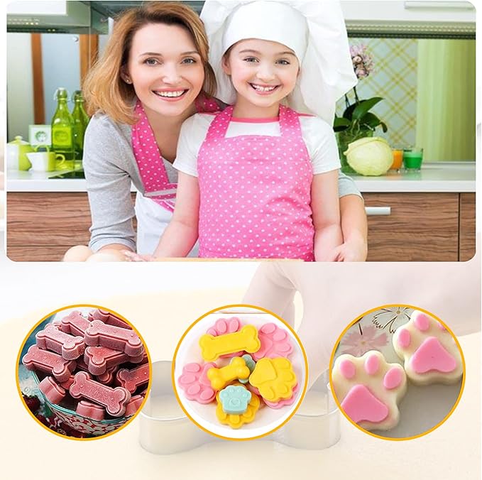 Silicone Ice Molds Trays with Puppy Dog Paw and Bone Shape,Non-Stick Food Grade Silicone Molds for Chocolate, Candy, Jelly - Blue, Red, Purple