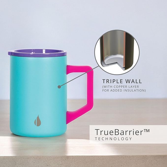 Elemental Insulated Coffee Mug - Triple-Wall Stainless Steel Summit Travel Cup for Hot and Cold Drinks - Thermal Coffee Mug with Lid and Handle for Camping, Office & Trave 16oz - Blue Tie Dye - Image 6