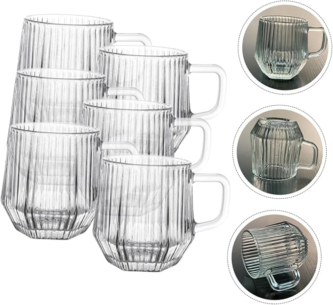 COHEALI 6pcs Clear Glass Coffee Mugs with Handles Transparent Tea Cups Heat Resistant Microwave Safe for Hot Cold Beverages Coffee Latte Espresso Cappuccino