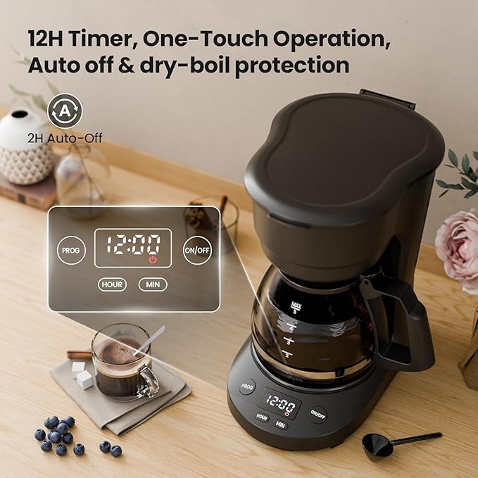 Kismile 5-Cup Drip Coffee Maker, LED Display, Timer,Anti-Drip & Shut-Off | Small Coffee Maker with Dry-Boil Protection, Removable Funnel, Compact, Ideal for Home & Office - Image 5