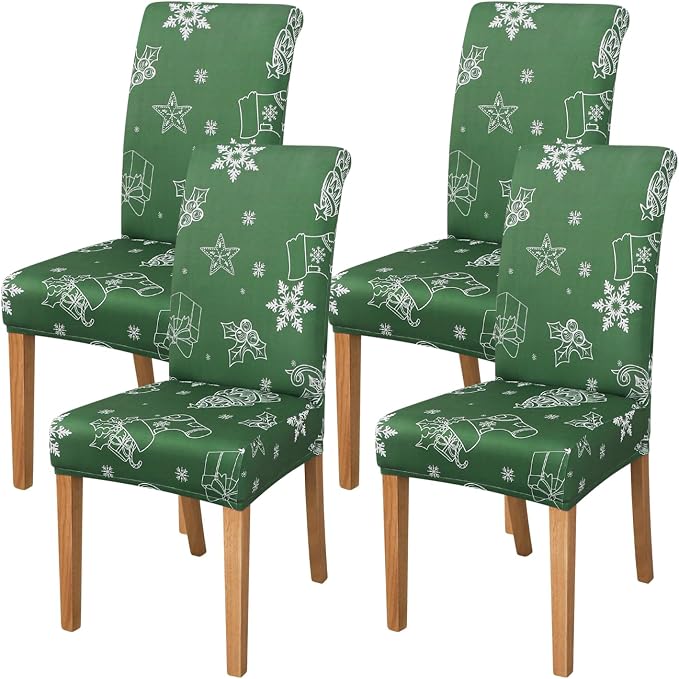FORCHEER Chair Covers for Dining Chairs Set of 4,Christmas Deco Stretch Dining Room Chair Cover Kitchen Parsons Chair Slipcovers (Pack of 4, Christmas Deco) by FORCHEER