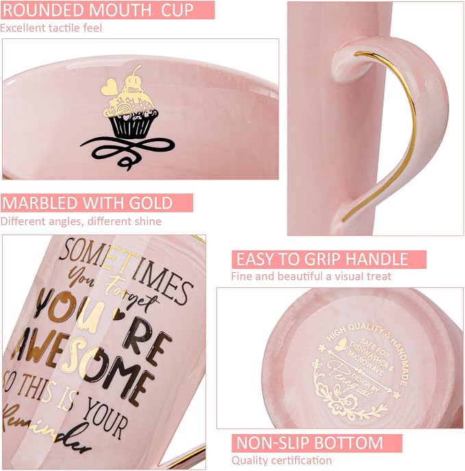 Birthday Thank You Gifts for Women, Sometimes You Forget You're Awesome Coffee Mug, Inspirational Christmas Gift for Her, Boss Lady Employee Coworker, 14oz Pink Marble Gold Print Cup, Nice Gift Boxed - Image 3