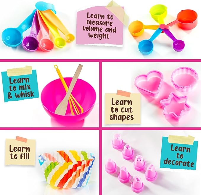 GirlZone Kids Baking Set for Girls - Multicolor, 40-Piece - Girls Baking Kit & Little Baker Set with Apron & Baker Outfit, Whisk, Cookie Cutters, Tools & Recipe Book