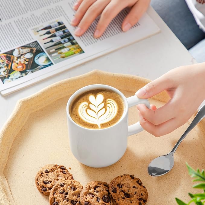 vancasso Porcelain Coffee Mugs Set, 12 oz Ceramic Coffee Cups for Latte Hot Tea Cappuccino Cocoa Milk Cups Set of 6, Dishwasher & Microwave Safe, White - Image 5